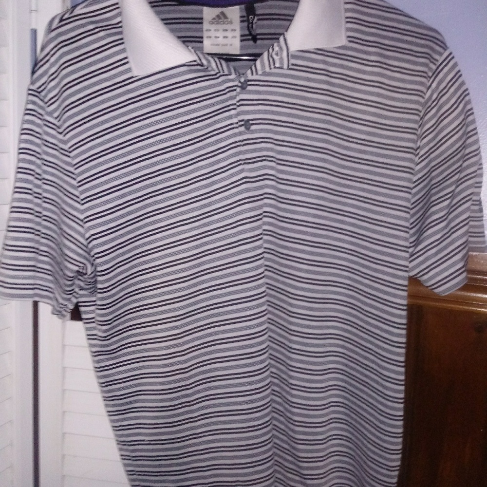 Mens ADIDAS Climalite Black and grey striped polo